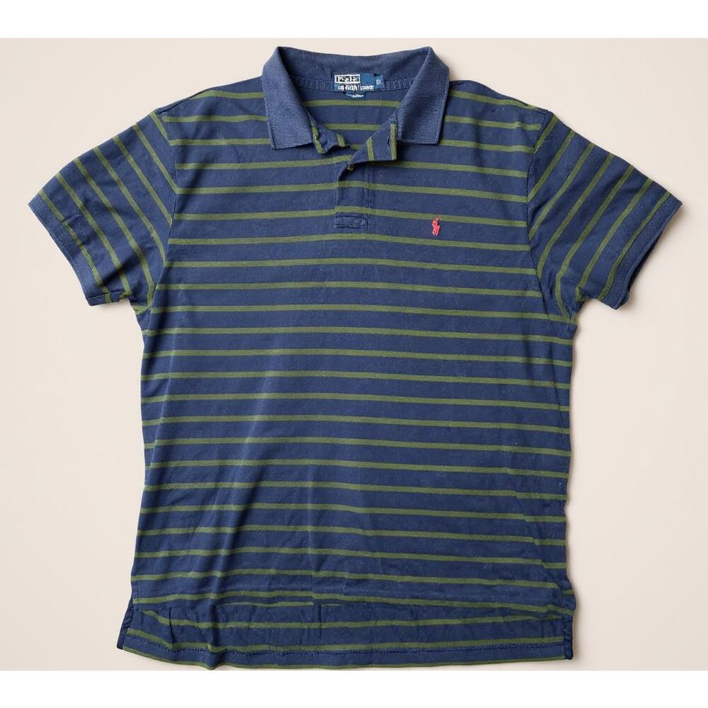 Polo Ralph Lauren Mens Mesh Blue Stripe S/S‎ Pima Cotton Shirt Size Medium